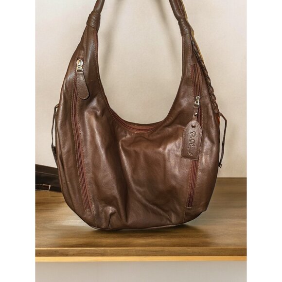 P. Sherrod & Co. Brown Leather Hobo Bag With Braided Handle Detailing Measures A - Picture 5 of 9
